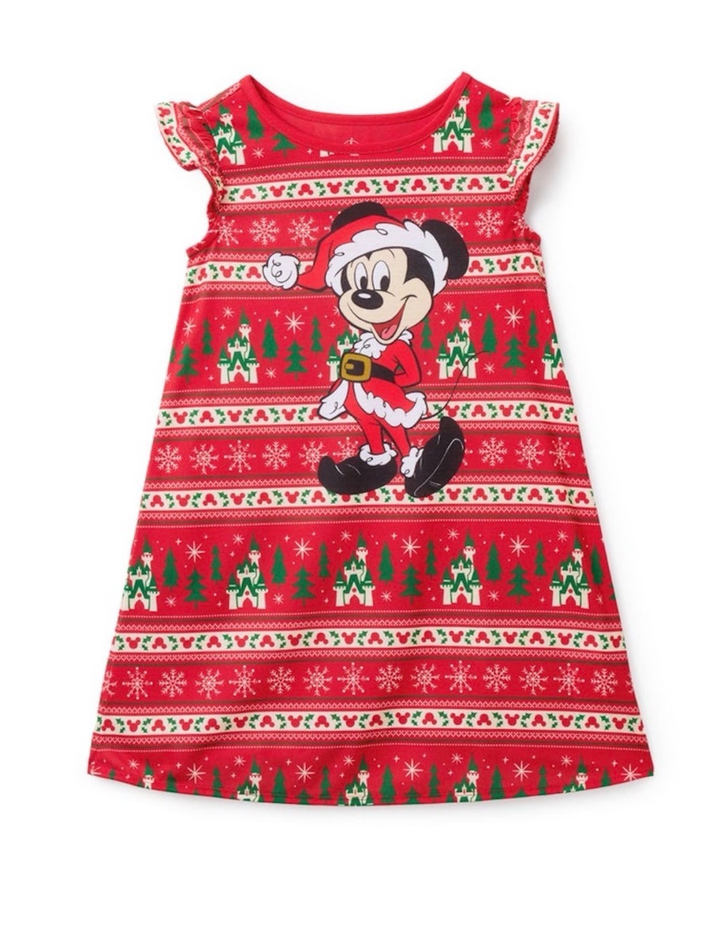 Disney Store Santa Mickey Holiday Christmas Nightgown Pajama Girls Small 5/6 NWT